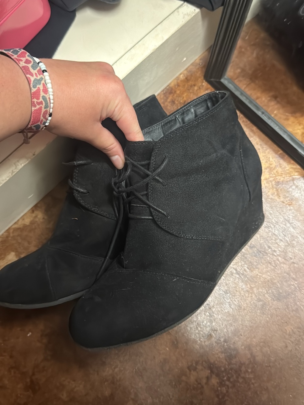 Women's Black Faux Suede Wedge Ankle Boots